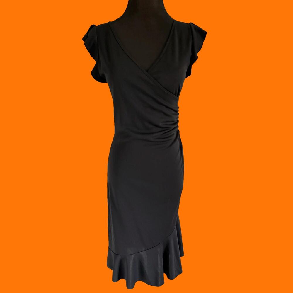 90's vintage black faux wrap office siren y2k bodycon dress L *runs small*